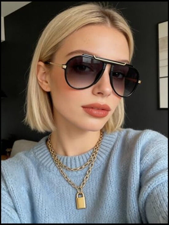 Oversized Aviator Sunglasses Retro Gold Metal Frame UV400 Protection main image 4